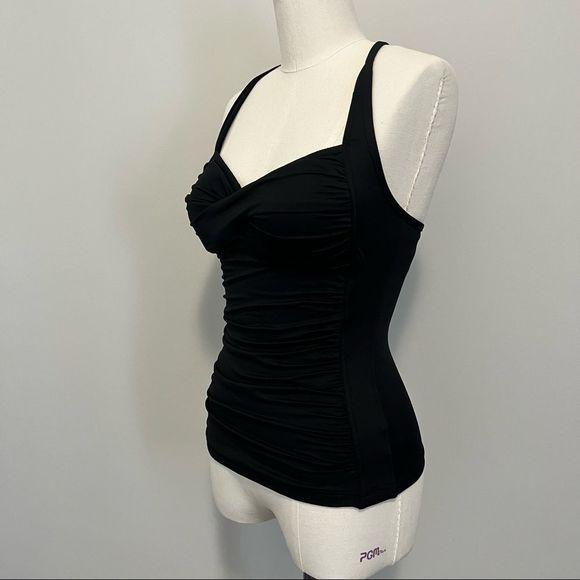 Seafolly Australia Goddess Twist Bandeaux Ruched  Tankini Bathing Suit Top Black - Picture 7 of 15